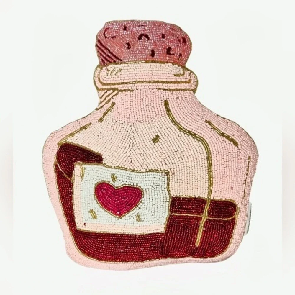 Cupcakes And Cashmere Pink Beaded Love Potion Bottle‎ Pillow Valentines Day
